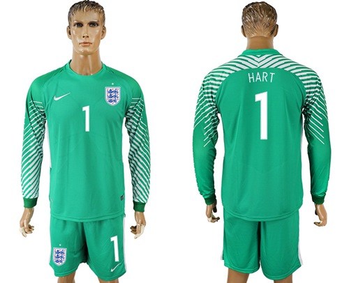 England #1 Hart Green Long Sleeves Goalkeeper Soccer Country Jersey