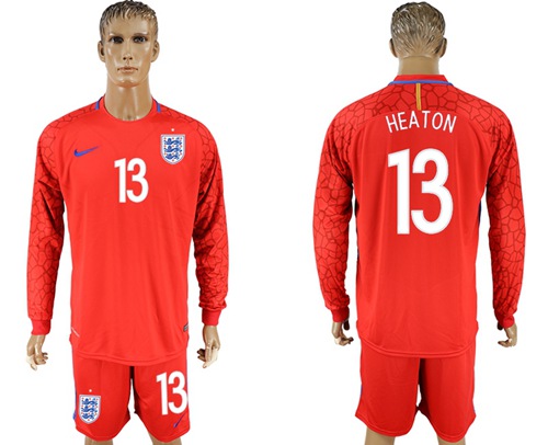 England #13 Heaton Red Long Sleeves Goalkeeper Soccer Country