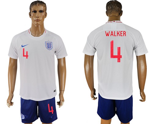 England #4 Walker Home Soccer Country Jersey