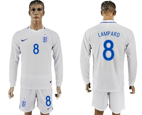 England #8 Lampard Home Long Sleeves Soccer Country Jersey