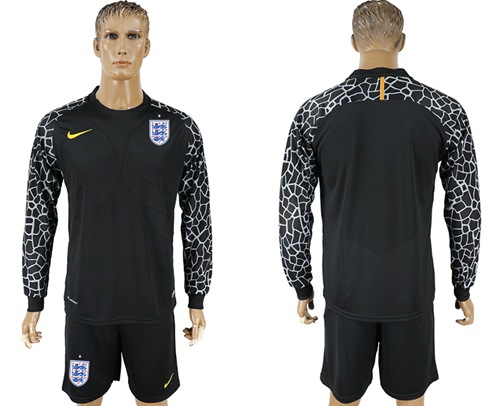England Blank Black Long Sleeves Goalkeeper Soccer Country Jersey