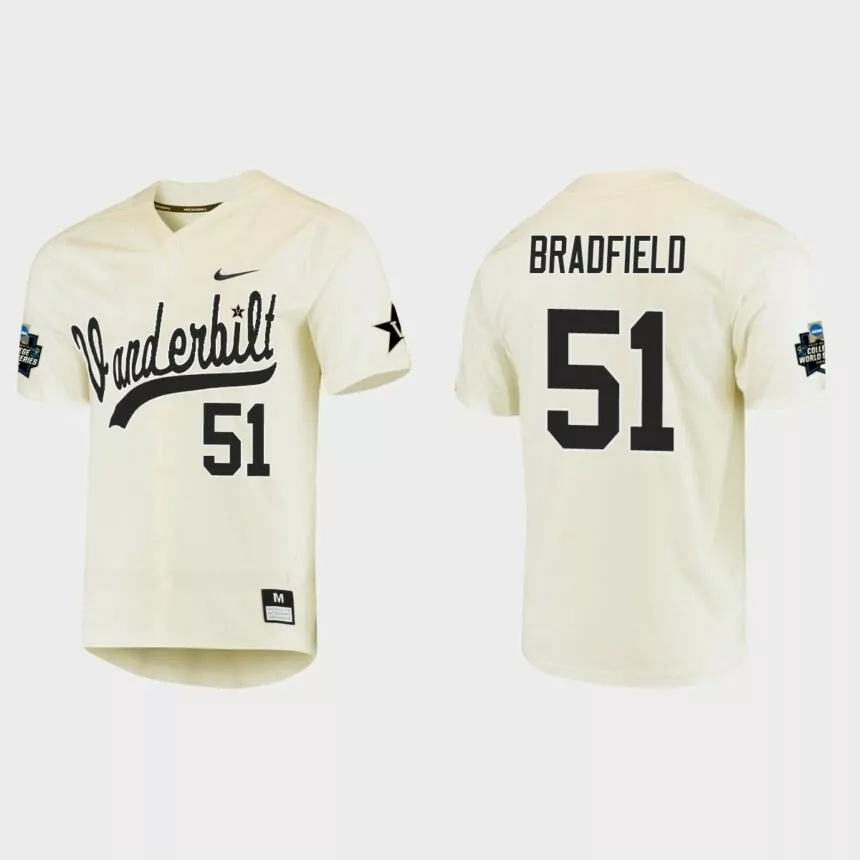 Enrique Bradfield Vanderbilt Commodores College World Series Baseball Jersey – Cream