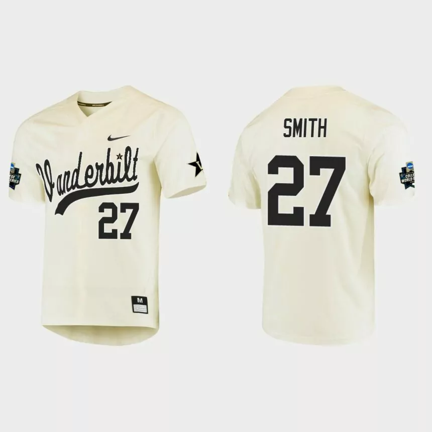 Ethan Smith Vanderbilt Commodores College World Series Baseball Jersey – Cream