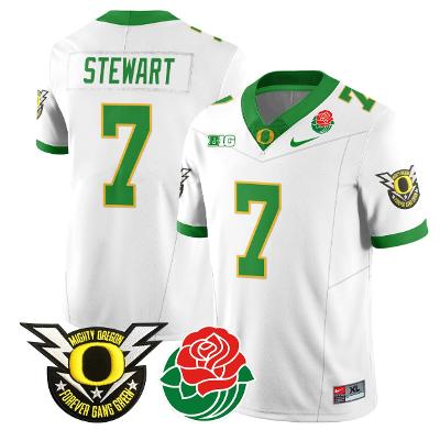 Evan Stewart Jersey #7 Oregon Ducks 2024 Mighty Rose Bowl Patch N2 White