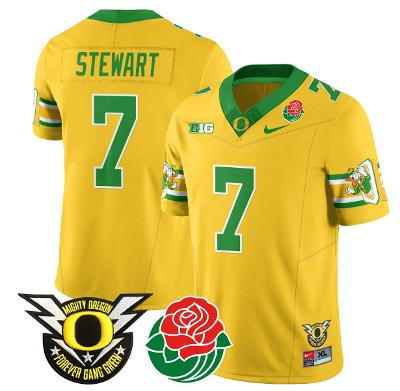 Evan Stewart Jersey #7 Oregon Ducks 2024 Rose Bowl Patch Football Yellow