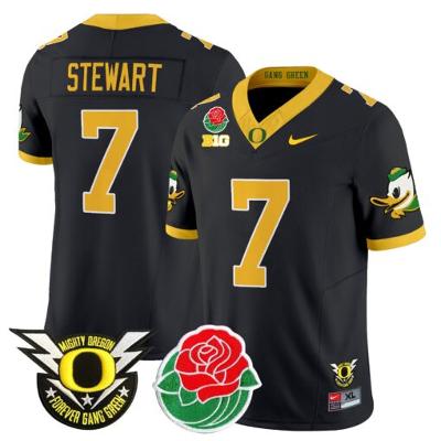 Evan Stewart Jersey #7 Oregon Ducks 2025 Rose Bowl Game Patch Vapor Black