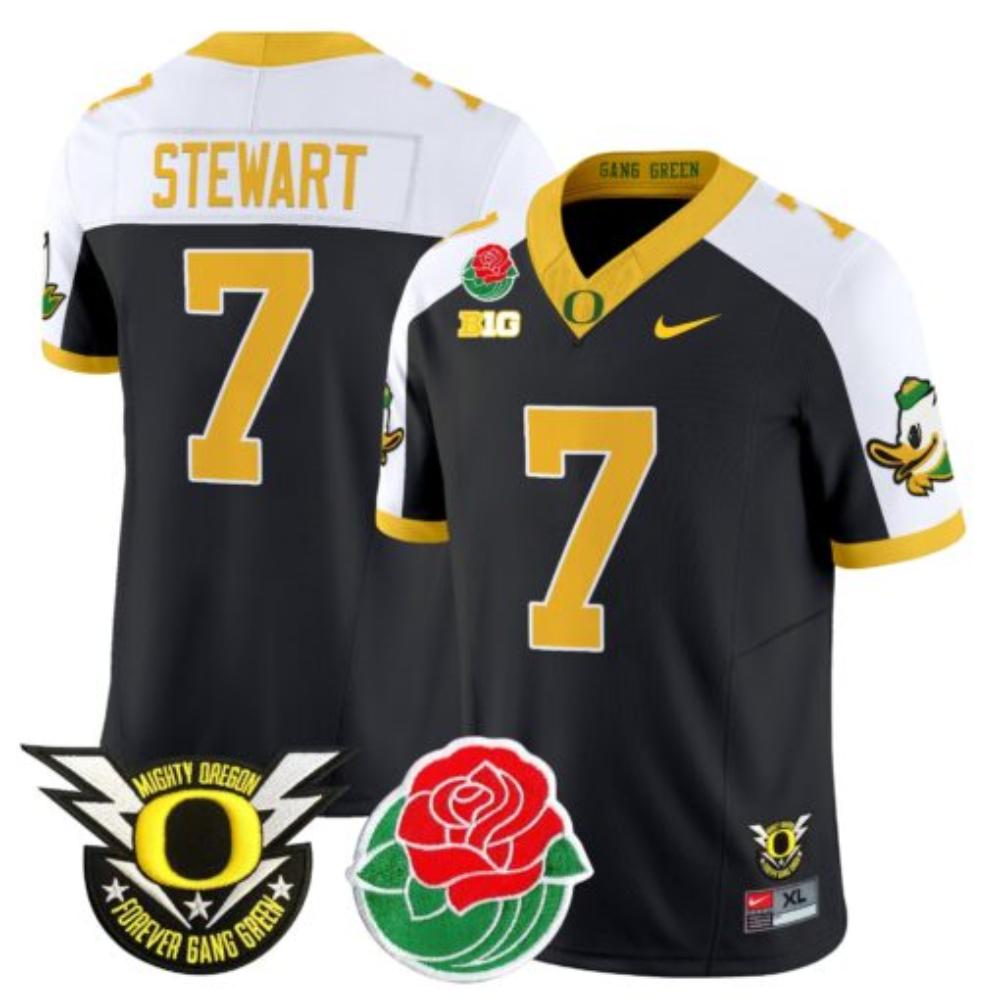 Evan Stewart Jersey #7 Oregon Ducks 2025 Rose Bowl Game Vapor Black Alternate