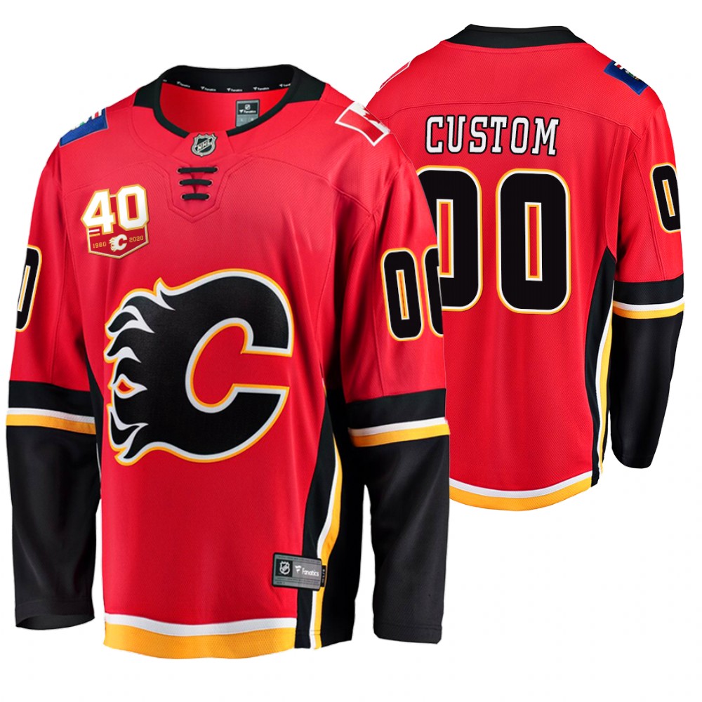 Flames Custom Red 40th Anniversary Breakaway Home Jersey