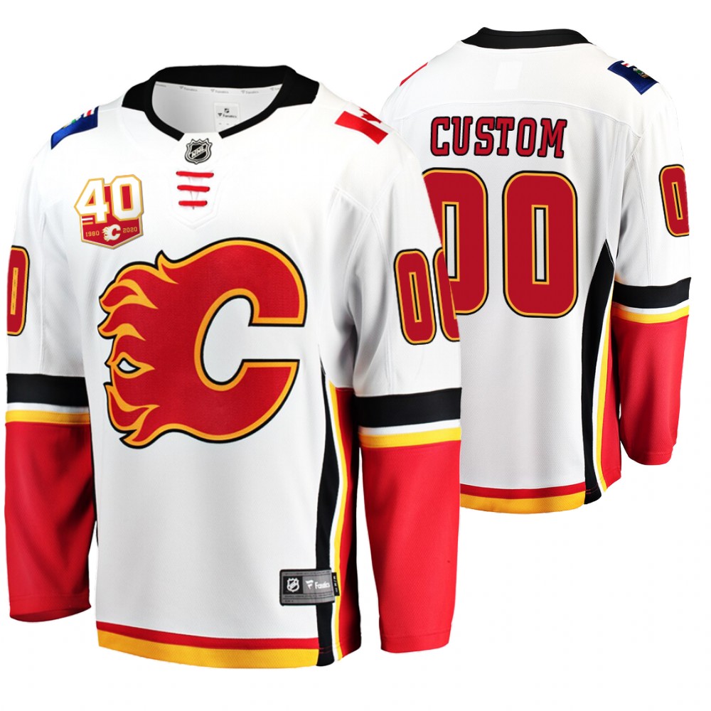 Flames Custom White 40th Anniversary Breakaway Away Jersey
