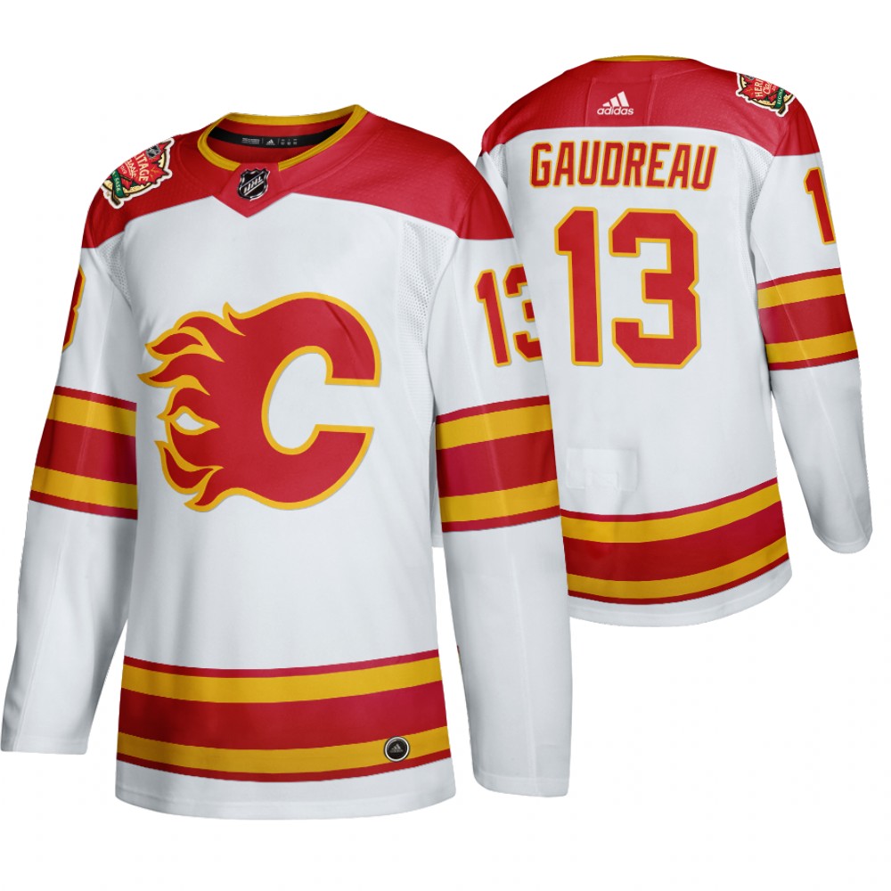 Flames Johnny Gaudreau White 2019 Heritage Classic Authentic Jersey