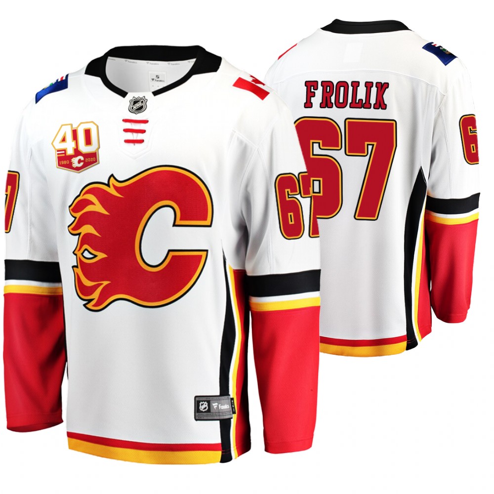 Flames Michael Frolik White 40th Anniversary Breakaway Away Jersey