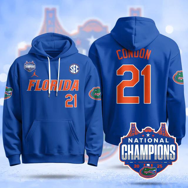 Florida Gators 2025 Basketball National Champions Baseball Hoodie #21 ALEX CONDON.webp