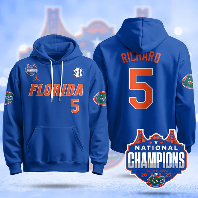 Florida Gators 2025 Basketball National Champions Baseball Hoodie #5 WILL RICHARD.webp