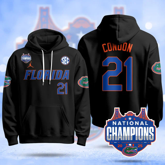 Florida Gators 2025 Basketball National Champions Baseball Hoodie BLACK #21 ALEX CONDON.webp