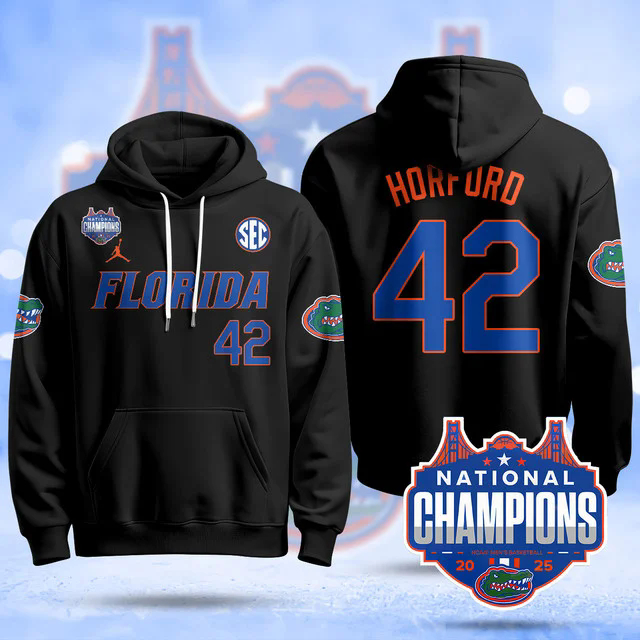 Florida Gators 2025 Basketball National Champions Baseball Hoodie BLACK #42 AL HORFORD.webp
