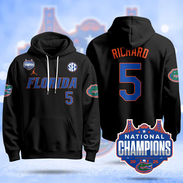 Florida Gators 2025 Basketball National Champions Baseball Hoodie BLACK #5 WILL RICHARD.webp