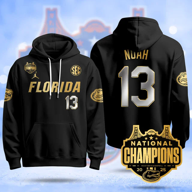Florida Gators 2025 Basketball National Champions Baseball Hoodie BLACKGOLD #13 JOAKIM NOAH.webp