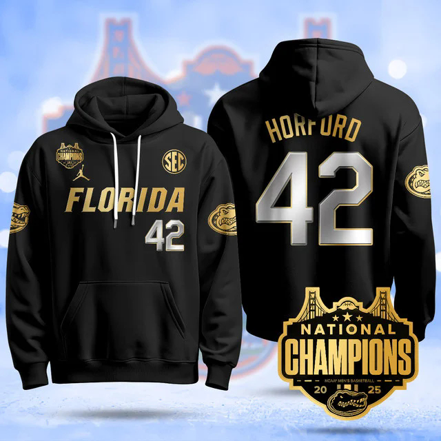 Florida Gators 2025 Basketball National Champions Baseball Hoodie BLACKGOLD #42 AL HORFORD.webp