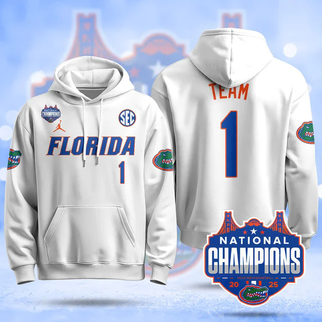 Florida Gators 2025 Basketball National Champions Baseball Hoodie WHITE #1.webp