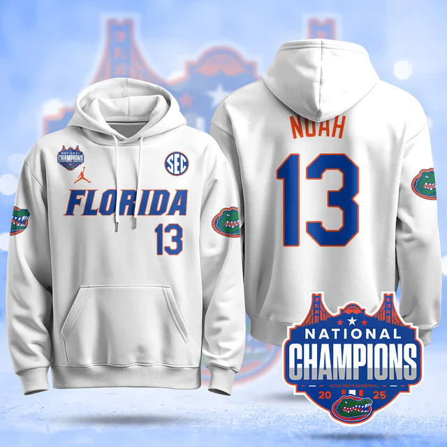 Florida Gators 2025 Basketball National Champions Baseball Hoodie WHITE #13 JOAKIM NOAH.webp