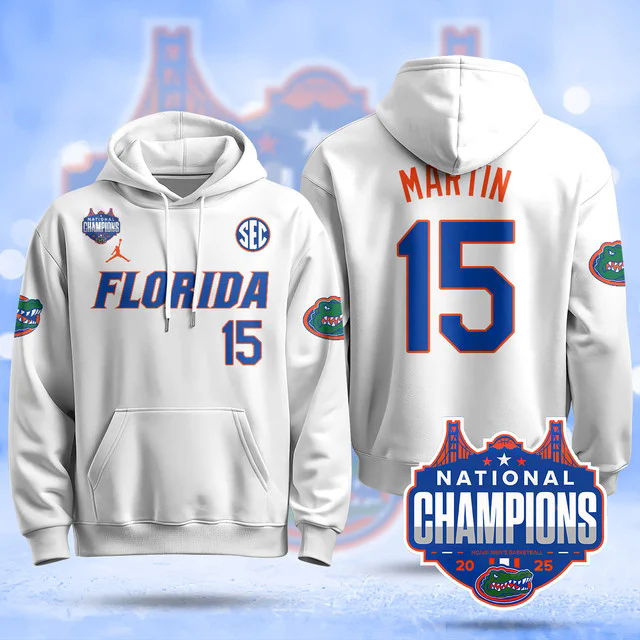 Florida Gators 2025 Basketball National Champions Baseball Hoodie WHITE #15 ALIJAH MARTIN.webp