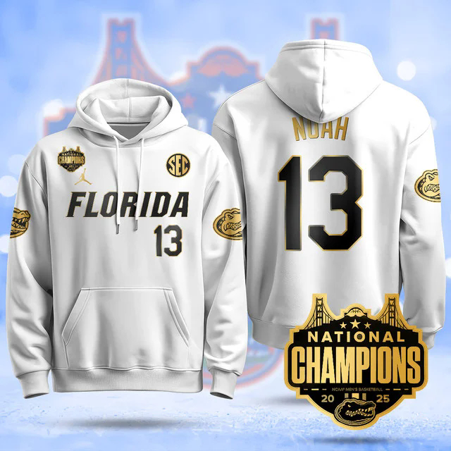Florida Gators 2025 Basketball National Champions Baseball Hoodie WHITEGOLD #1`3 JOAKIM NOAH.webp