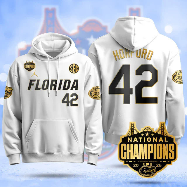 Florida Gators 2025 Basketball National Champions Baseball Hoodie WHITEGOLD #42 AL HORFORD.webp