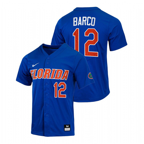 Florida Gators Hunter Barco Men Royal College Baseball Full-Button Jersey