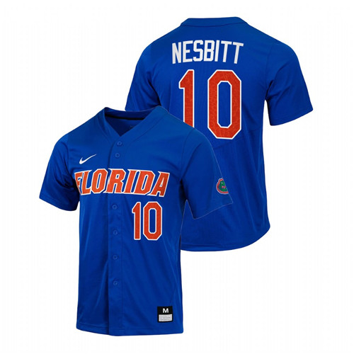 Florida Gators Tyler Nesbitt Men Royal College Baseball Full-Button Jersey