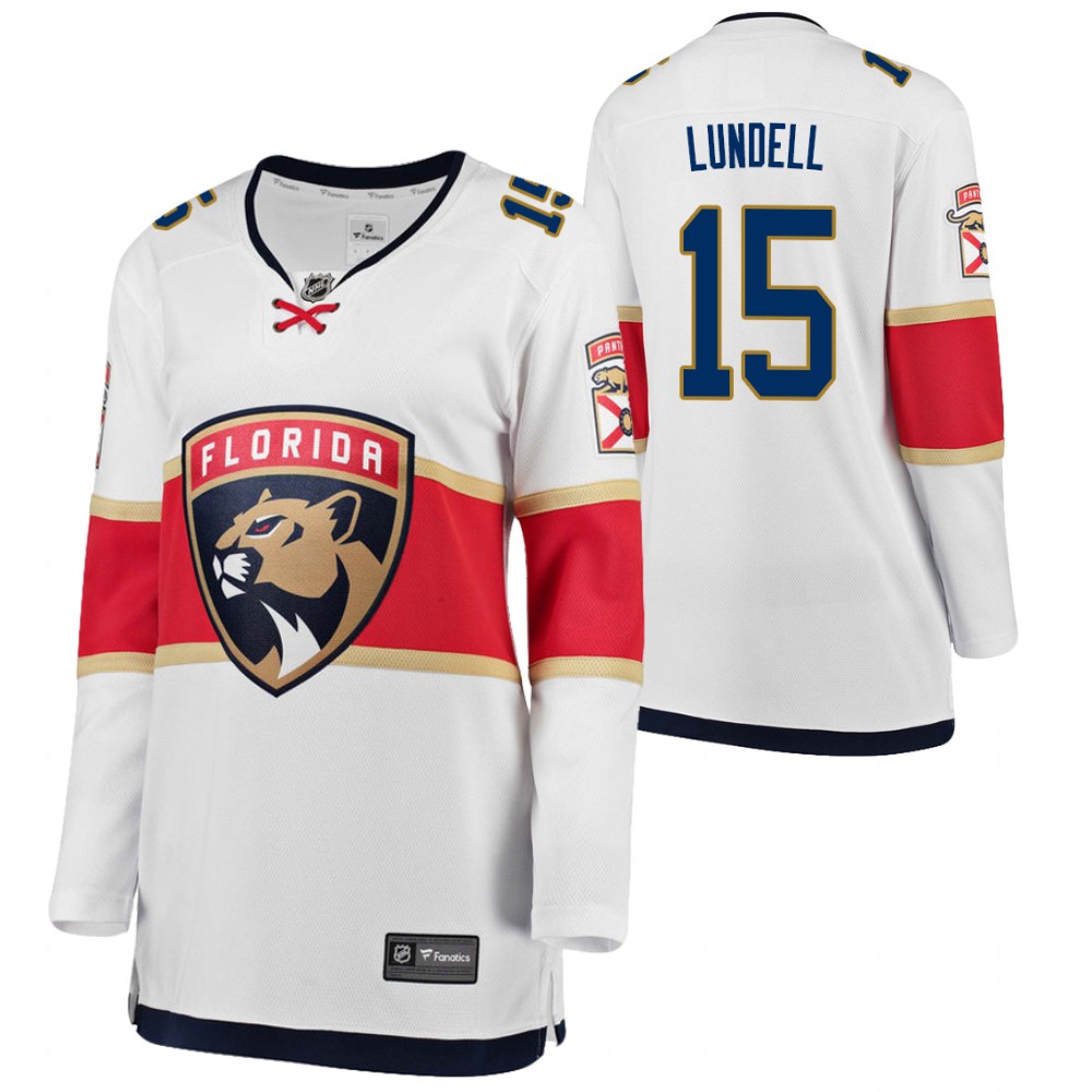 Florida Panthers Anton Lundell Women White 2020-21 Away Jersey