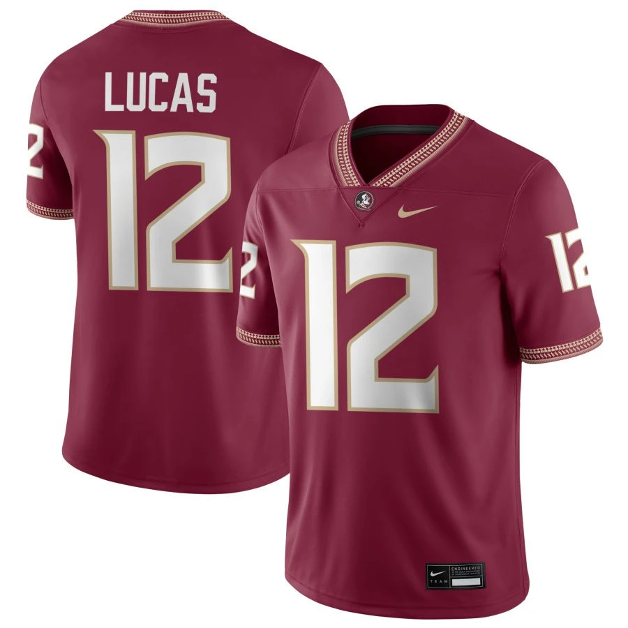 Florida State Seminoles #12 Jaylin Lucas Nike 2025 Garnet Football Game Jersey 