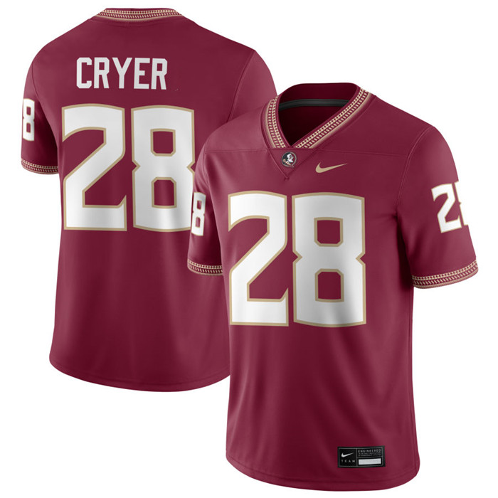 Florida State Seminoles #28 Justin Cryer Nike 2025 Gamet Football Game Jersey 