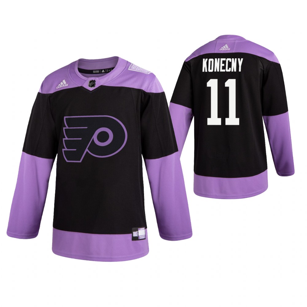 Flyers Travis Konecny Black Practice Hockey Fights Cancer Jersey