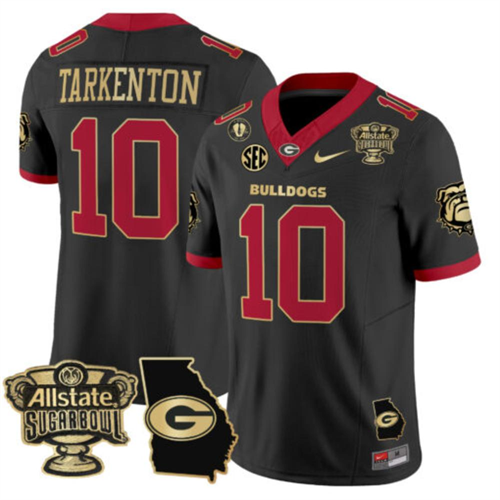 Fran Tarkenton Jersey #10 Georgia Bulldogs 2025 Sugar Bowl Patch Black Gold Trim