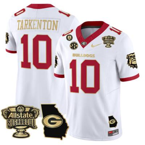 Fran Tarkenton Jersey #10 Georgia Bulldogs 2025 Sugar Bowl Patch White Gold Trim