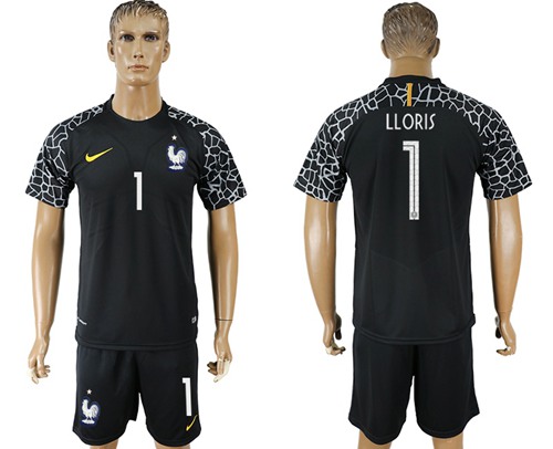 France #1 LLORIS Black Goalkeeper Soccer Country Jersey