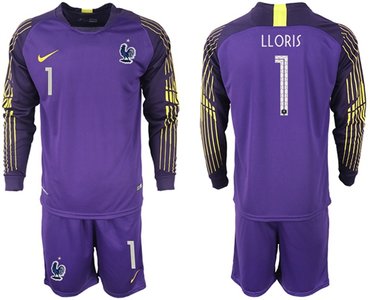 France #1 LLORIS Purple Goalkeeper Long Sleeves Soccer Country Jersey