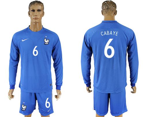 France #6 Cabaye Home Long Sleeves Soccer Country Jersey
