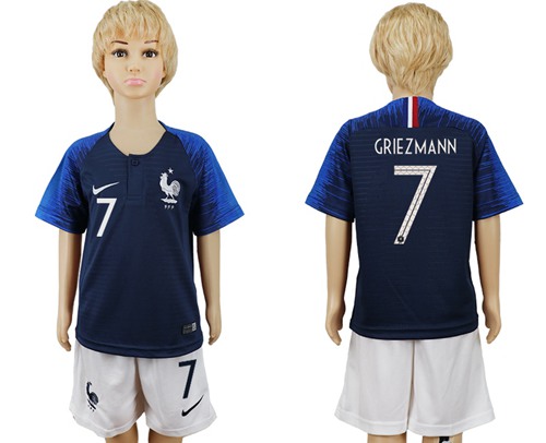 France #7 Griezmann Home Kid Soccer Country Jersey