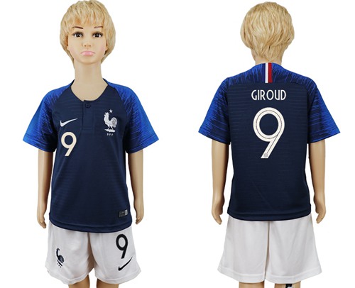France #9 Giroud Home Kid Soccer Country Jersey