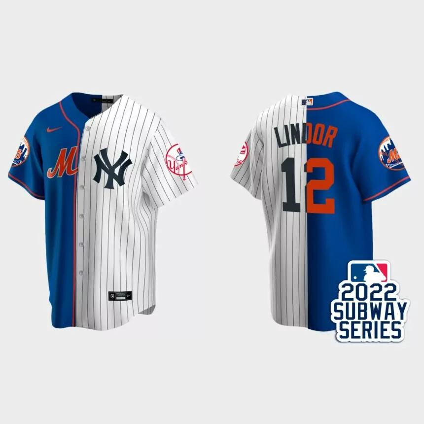 Francisco Lindor New York Mets 2022 Subway Series Split Jersey – Royal White