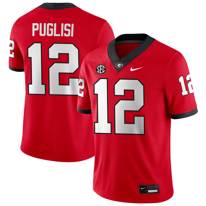 Georgia Bulldogs #12 Ryan Puglisi Maroon College Football Game Jersey 