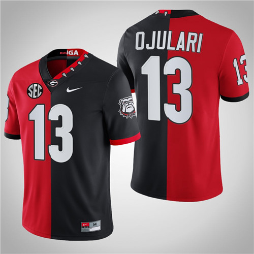 Georgia Bulldogs 13 Azeez Ojulari 100th Season NFL Alumni Split Edition Jersey Red Black