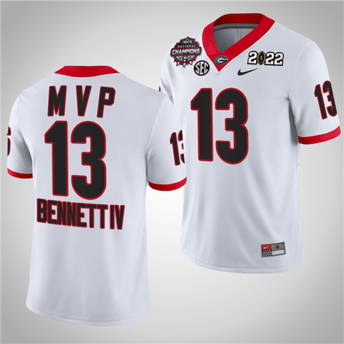 Georgia Bulldogs 13 Stetson Bennett 2021-22 CFP National Champions MVP Jersey White