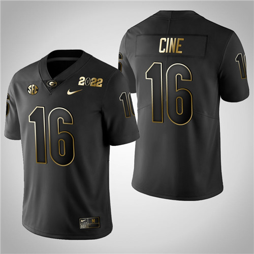 Georgia Bulldogs 16 Lewis Cine Golden 2021 National Champions Jersey Black