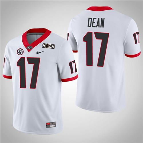 Georgia Bulldogs 17 Nakobe Dean Game 2021 National Champions Jersey White