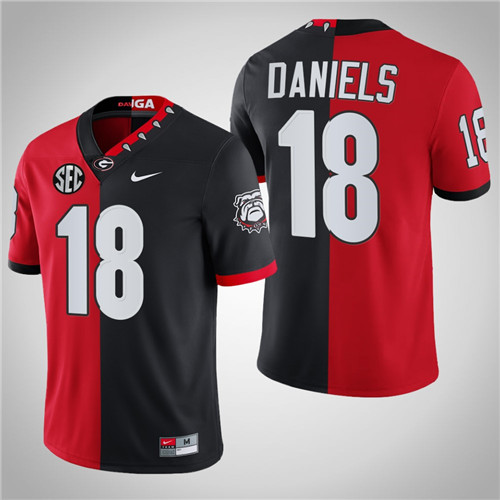Georgia Bulldogs 18 JT Daniels Mascot 100th Anniversary Split Edition Jersey Red Black