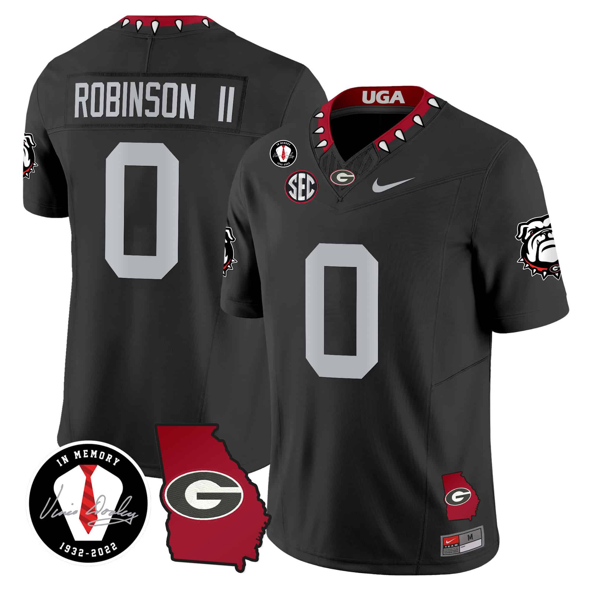 Georgia Bulldogs 2024 Vapor Football Jersey V5 – Georgia Map – All Stitched Black #0 Roderick Robinson II