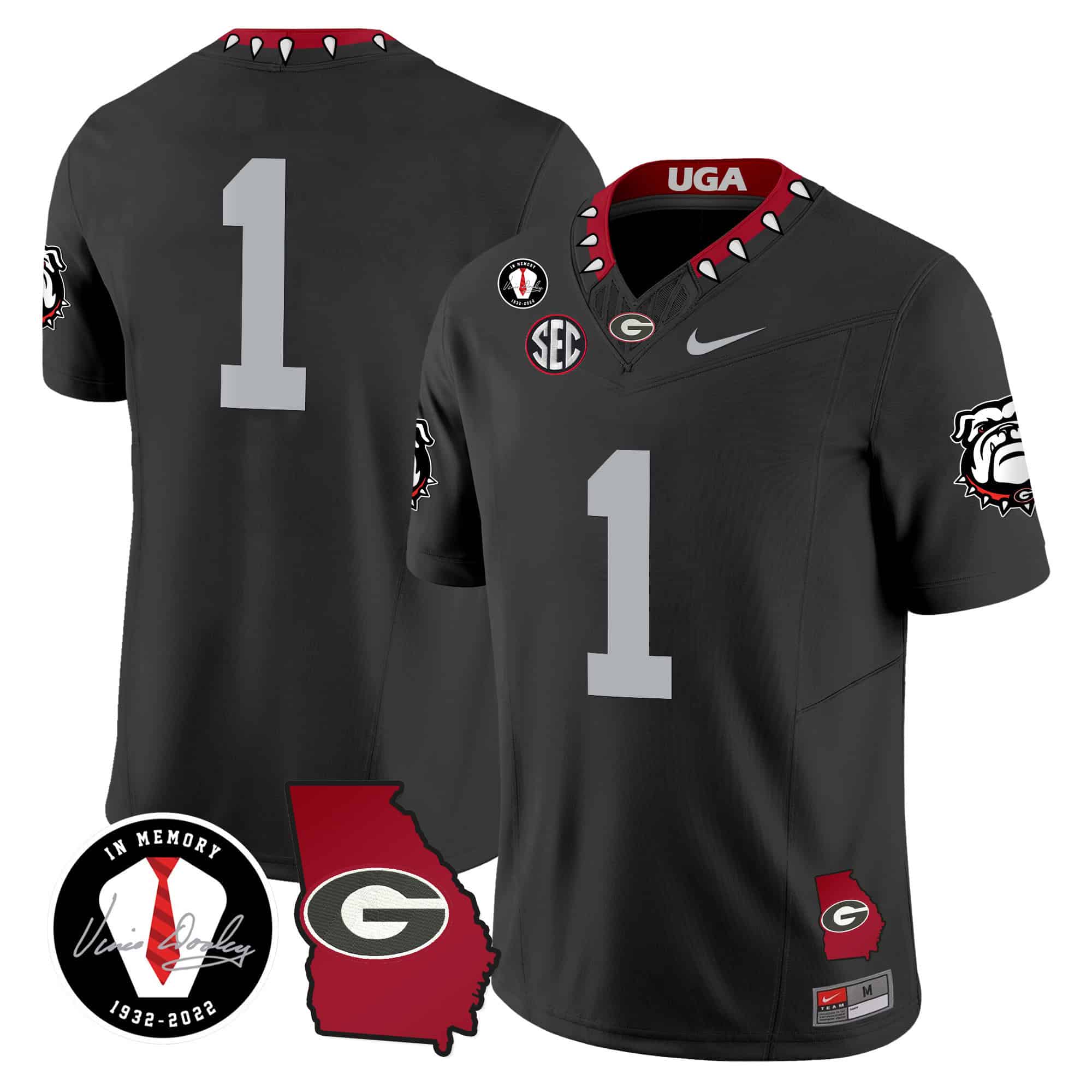 Georgia Bulldogs 2024 Vapor Football Jersey V5 – Georgia Map – All Stitched Black #1 no name