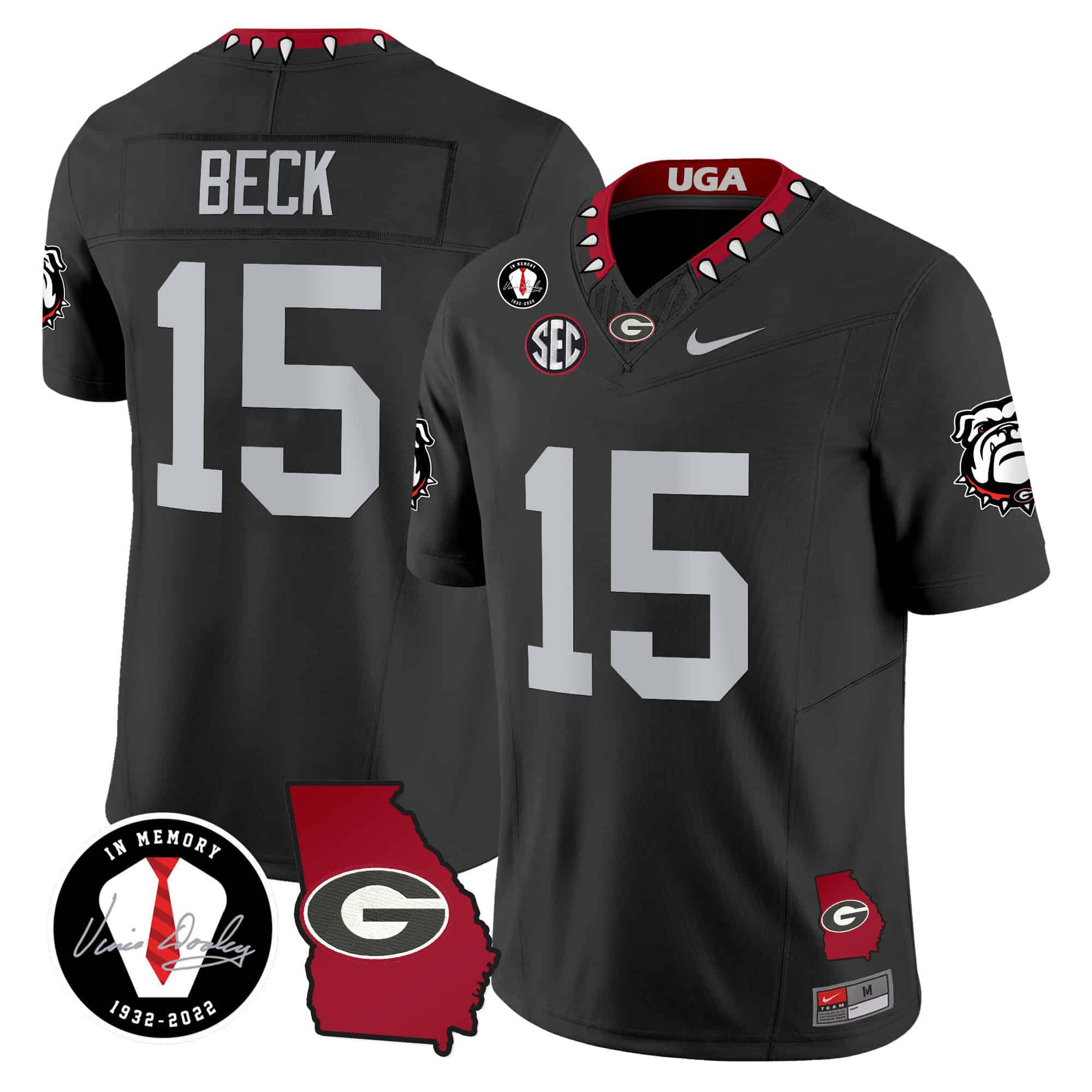Georgia Bulldogs 2024 Vapor Football Jersey V5 – Georgia Map – All Stitched Black #15 Carson Beck
